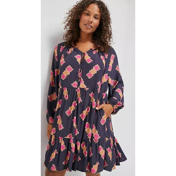 Anthropologie Candy Crush Puffed Long Sleeve Tiered‎ Mini Dress Size Medium - Picture 5 of 16